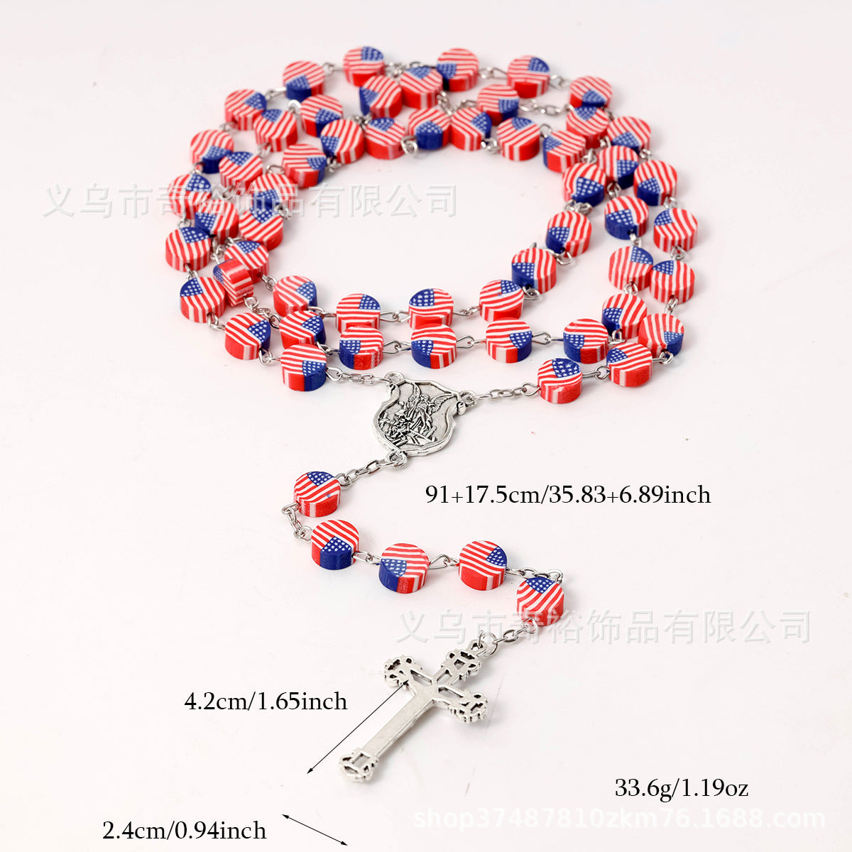 Wholesale 59pcs polymer clay flat beads cross rosary necklace